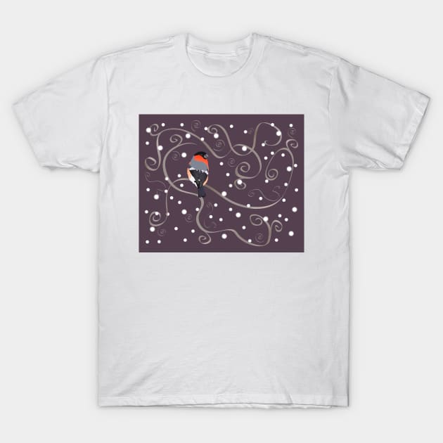 Winter Bullfinch T-Shirt by AnthonyZed